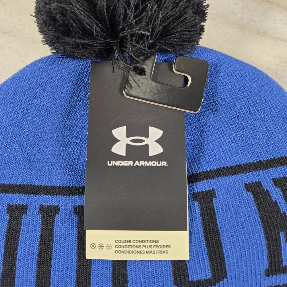 Under Armour Cuffed Fold Beanie Logo Winter Pom Athletic Royal Blue Men Gorpcore